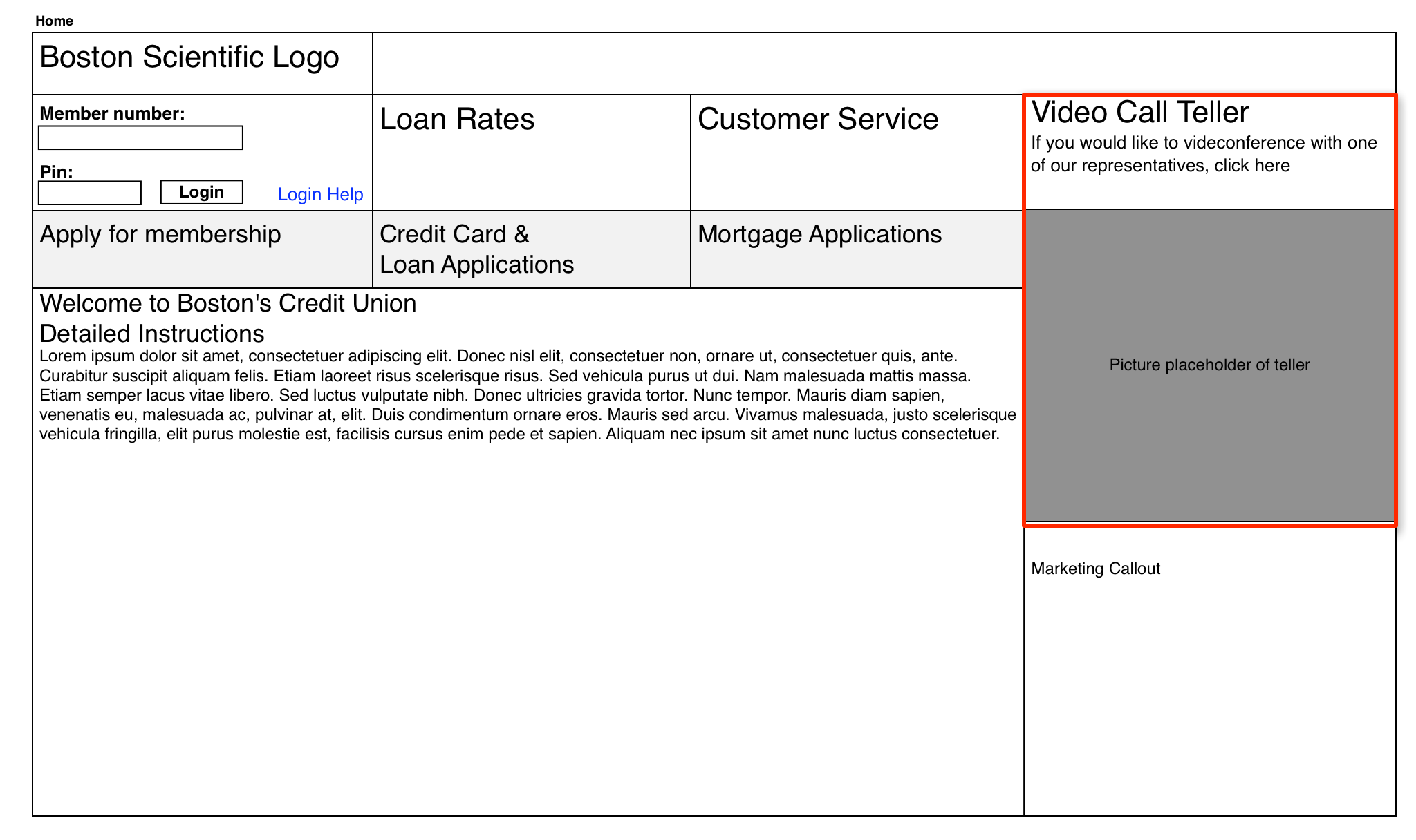 BCU eBranch home page wireframe