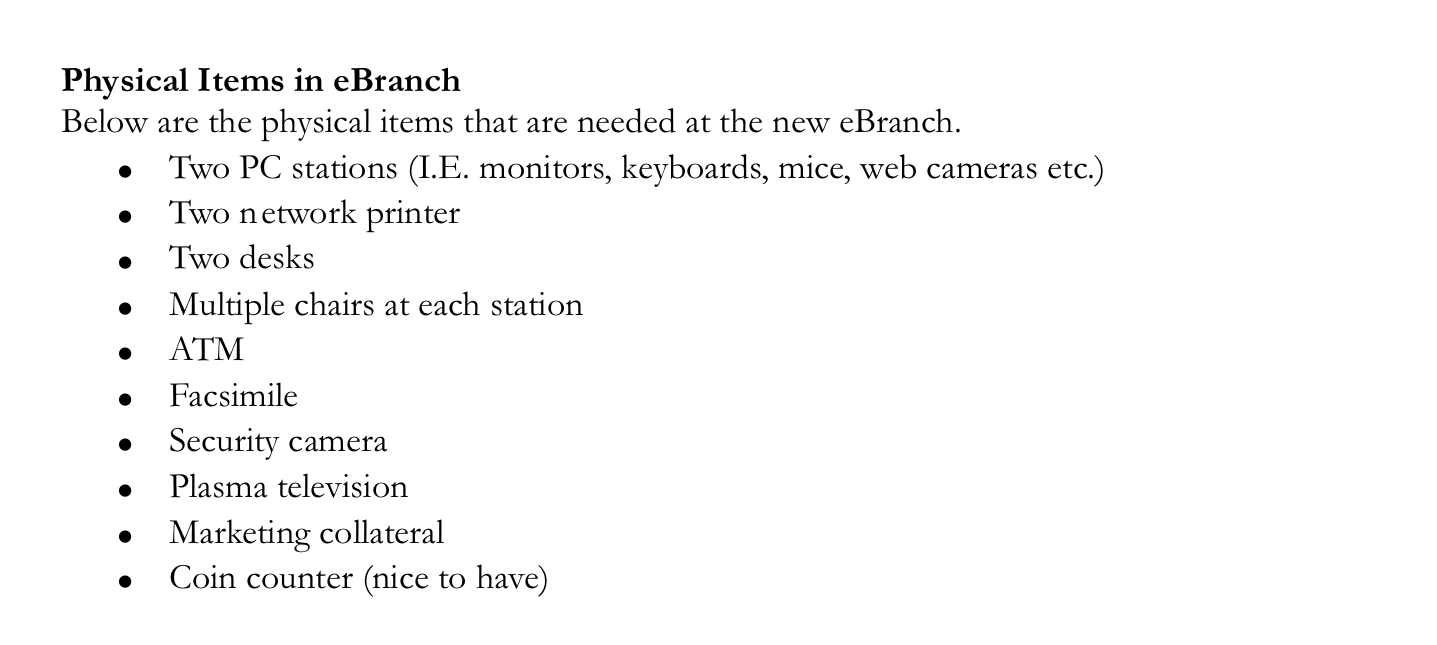 BCU eBranch requirements document screenshot.