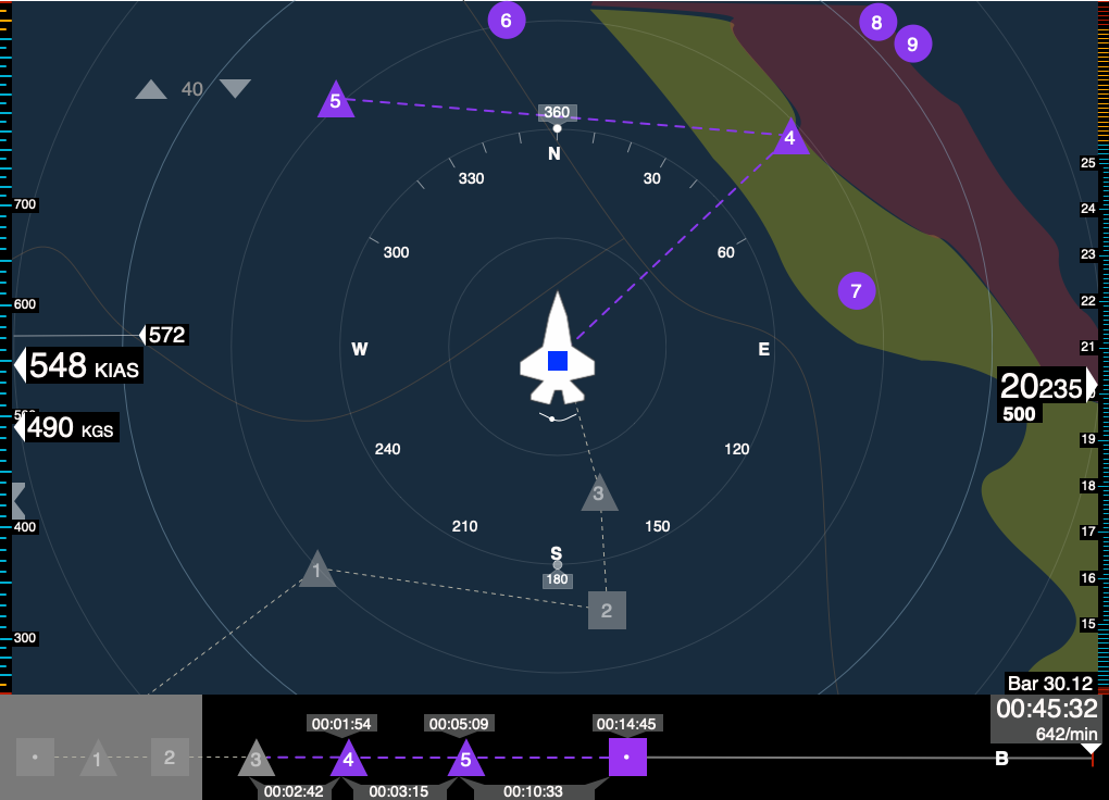 Cockpit interface wireframe showing straight and level flight