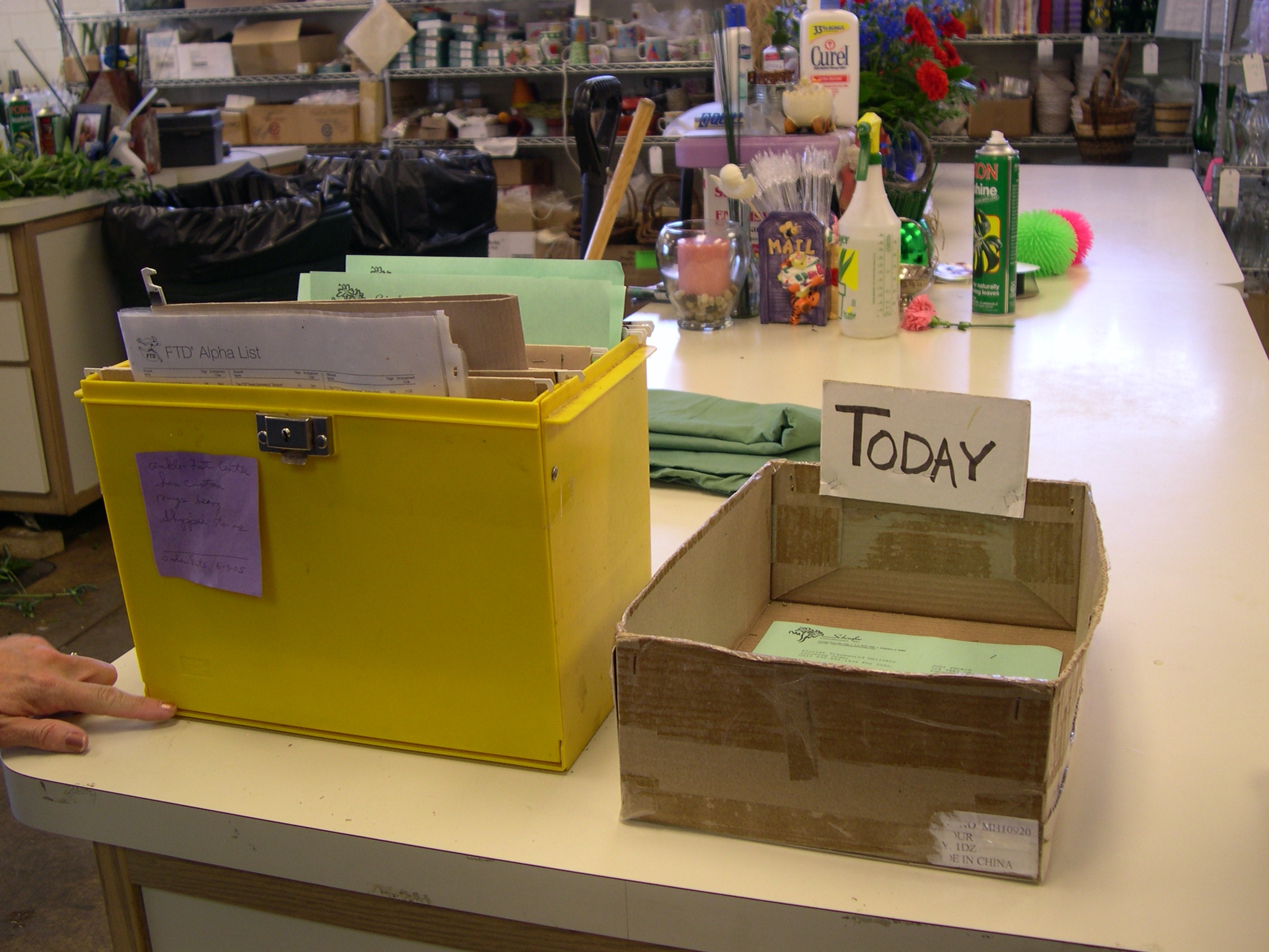 Photo of a makeshift planning tool at a florist shop