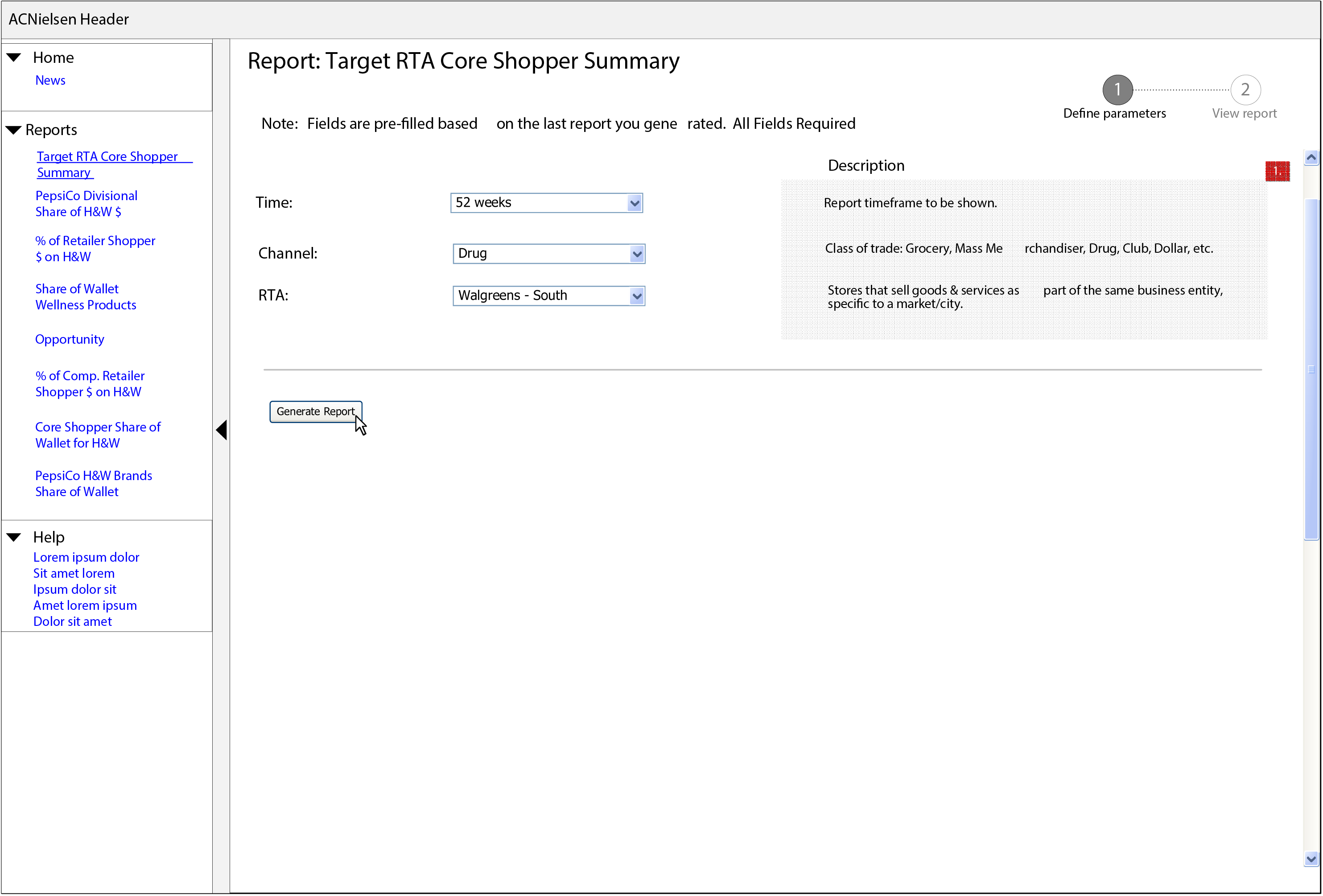 Wireframe for one of the applications in the Nielsen suite