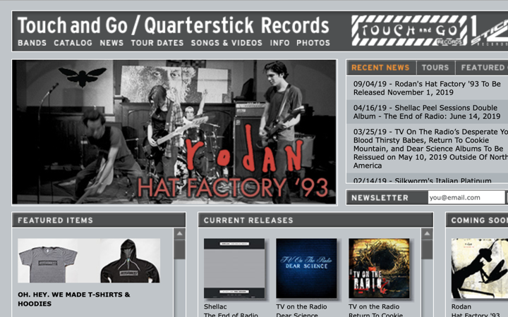 Cropped screenshot of the Touch and Go Records website